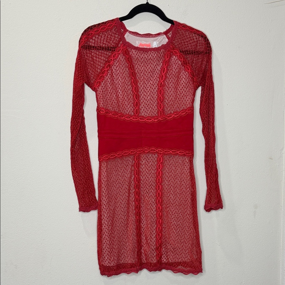 Free People 154447 Women's Lace & Mesh Body-Con Dress Red